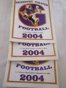 lot 334 image: Granbury Pirates football PROGRAMS  2004 , 2 are  VS  Mansfield SCHOOLS  & 1 VS CLEBURNE   qty 3