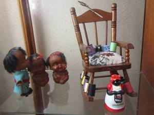 lot 348 image: 3 rubber Native American kids , sewing rocker pin cushion & SMALL MAMIE FROM LOUISANA