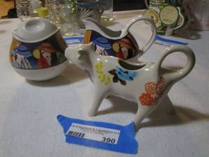 lot 390 image: Creamer and sugar dish - JAPAN  and a floral cow creamer