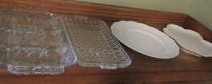 lot 399 image: qty 2 divided crystal trays, flower shape plate, 1 plate