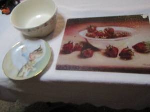 lot 411 image: Glass  Hot plate mat, dcor plate, bowl,