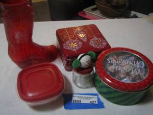 lot 427 image: plastic container, boot cup, tin cans