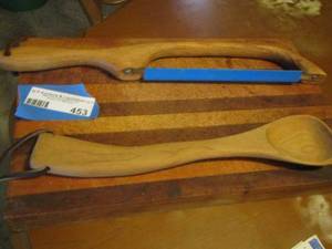 lot 453 image: cutting board with bread knife wooden spoon