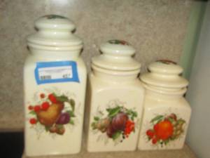 lot 457 image: Fruit design canisters qty 3 in set
