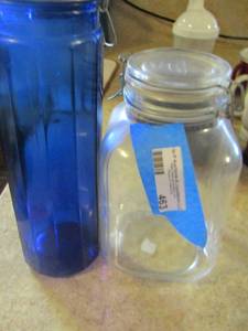 lot 463 image: Blue and clear glass jars