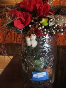 lot 500 image: 14 in tall Vase with wax floral dcor