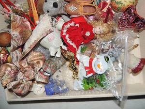 lot 599 image: Vintage ornaments- Gremlin- dolls- moccasins plus