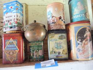 lot 663 image: Vintage tin cans- cracker jack- Herseys plus