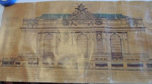 lot 562 image: POSTER OF GRAND CENTRAL STATION DRAWING  BY ARCHITECT  W DIMENSIONS  16 12  X 33 12