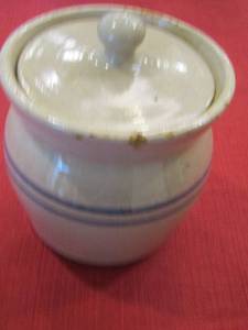 lot 711 image: Stoneware dripping container BLUE BAND 8 HT - Probably Marshall Pottery