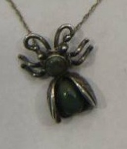 lot 708 image: Turquoise Necklace ( insect shape) DROP ON CHAIN -  SILVER