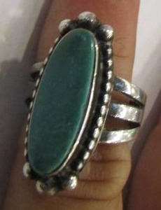 lot 709 image: Turquoise Ring ( Elongated shape) SILVER