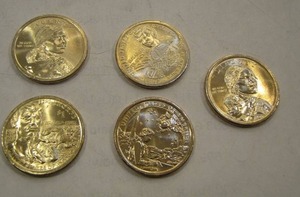 lot 909 image: NATIVE AMERICAN DOLLARS 2018-2020  SET OF 5  UNC-60  QTY X$$