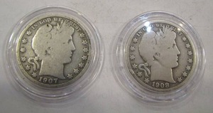 lot 904 image: BARBER HALF DOLLARS  1908 & 1907   X$$