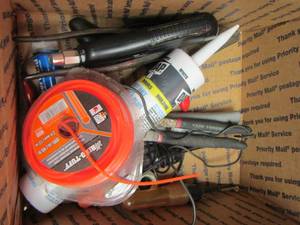 lot 241 image: Weed eater string- caulking- plyers- husky tire plus