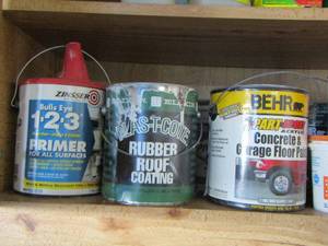 lot 263 image: Rubber roof coating- wood filler- concrete floor paints plus