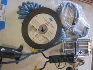 lot 344 image: 7 CUT OFF WHEEL, BRACKETS HOSES  PLUS