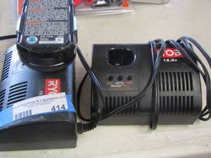 lot 414 image: Ryobi chargers qty 2 - 1 battery