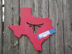 lot 516 image: Red hanging Texas sign in shape of long horn