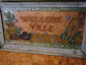 lot 578 image: 1628 framed  stain glass welcome yall sign