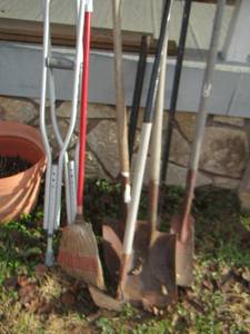 lot 639 image: crutches - broom- shovels- more
