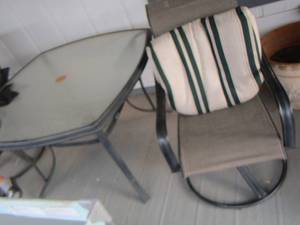 lot 670 image: square glass top patio set with 2 chairs swivel and rock nice set