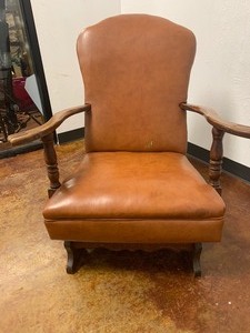 lot 138 image: Vintage leather and wood rocking chair
