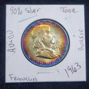 lot 7 image: 90 Percent Silver 1963 Franklin Half Dollar Toner