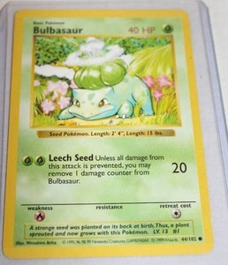 lot 227 image: Super Rare 1999 Shadowless Pokemon Bulbasaur Trading Card