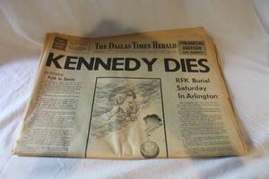 lot 254 image: June 6th, 1968 Kennedy Dies Newspaper
