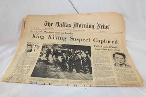 lot 255 image: June 9th, 1968 King Killing Suspect Captured Newspaper