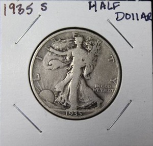 lot 34 image: Key Date Silver 1935 S Walking Liberty Half Dollar