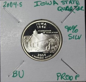 lot 55 image: 90 Percent Silver 2004 S Iowa State Quarter Proof