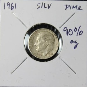 lot 93 image: 90 Percent Silver 1961 Roosevelt Dime