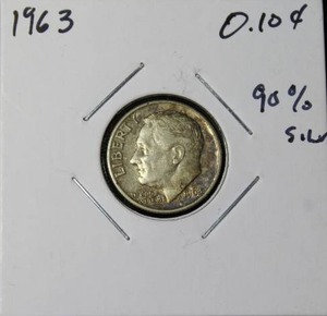 lot 99 image: 90 Percent Silver 1963 Roosevelt Dime