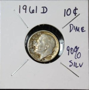 lot 116 image: 90 Percent Silver 1961 D Roosevelt Dime