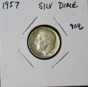 lot 122 image: 90 Percent Silver 1957 Roosevelt Dime