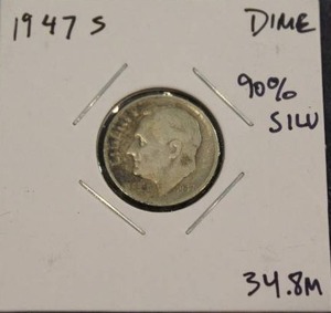 lot 131 image: 90 Percent Silver 1947 S Roosevelt Dime