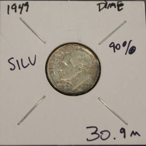 lot 134 image: 90 Percent Silver 1949 Roosevelt Dime