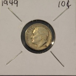 lot 322 image: 90 Percent Silver 1949 Roosevelt Dime