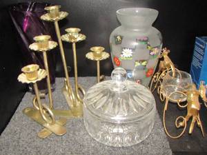 lot 730 image: flower vase - reindeer candle stand- covered candy dish