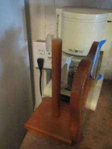 lot 745 image: wooden paper towel holder- Mr. Coffee 8 cup maker