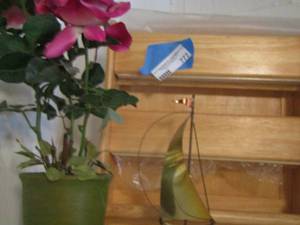 lot 777 image: Wooden  foil,wax paper dispenser w paper towel holder -  roses in pot - sail boat