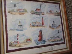 lot 780 image: COASTAL LIGHTS  BY CHARLES PoPo COSBY 25x29   SIGNED  lake house - light house art