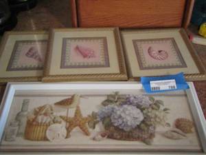 lot 788 image: 19x8 seashell art , 12x12 seashell art qty 3