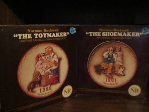 lot 848 image: Norman Rockwall plates in original box 1980 the toymaker- 1981 the shoe maker