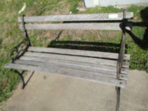 lot 706 image: metal frame outdoor bench with wooden slats in good condition