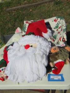 lot 926 image: Christmas lot- table cloth- dog bone stocking - bear- dcor