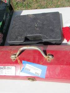lot 942 image: stack on small tool box with misc. tools- black case screw driver set with various bits