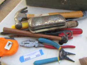 lot 988 image: tool lot- hammers- plyers- measuring tape and more